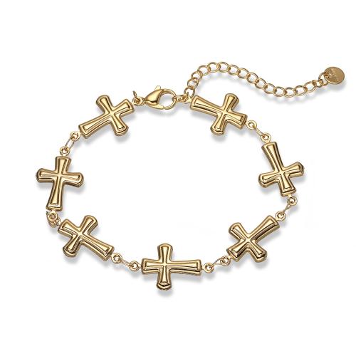 Stainless Steel Jewelry Bracelet, 304 Stainless Steel, Cross, 18K gold plated, fashion jewelry & for woman, Sold By PC