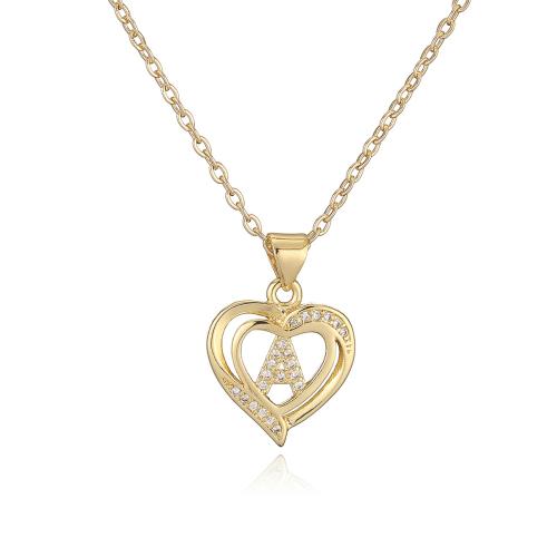KubikZircon Mikro pflastern Messinghalsketten, Messing, Herz, 18K vergoldet, verschiedene Stile für Wahl & Micro pave Zirkonia & für Frau & hohl, verkauft von PC