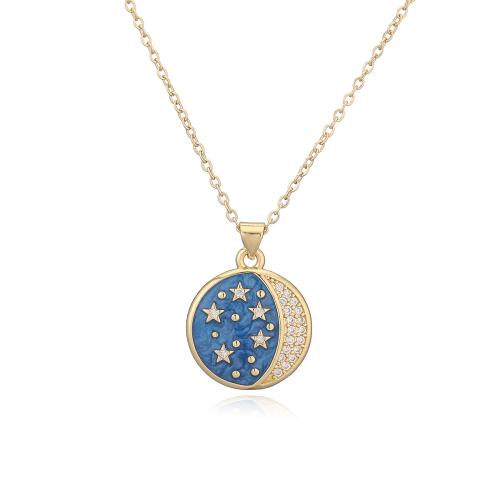 KubikZircon Mikro pflastern Messinghalsketten, Messing, rund, 18K vergoldet, verschiedene Muster für Wahl & Micro pave Zirkonia & für Frau & Emaille, verkauft von PC