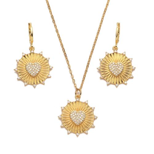 Cubic Zirconia Micro Pave Brass Jewelry Sets, Round, 18K gold plated, different styles for choice & micro pave cubic zirconia & for woman, Sold By PC