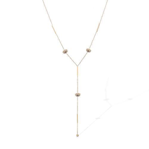 Stainless Steel Jewelry Necklace, 304 Stainless Steel, 18K gold plated, fashion jewelry & micro pave cubic zirconia & for woman, Sold By PC