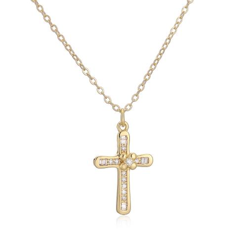 Cubic Zircon Micro Pave Brass Necklace, Cross, 18K gold plated, different styles for choice & micro pave cubic zirconia & for woman, Sold By PC