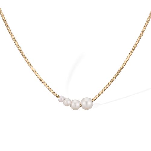 Stainless Steel Jewelry Necklace, 304 Stainless Steel, with Plastic Pearl, 18K gold plated, fashion jewelry & for woman, Sold By PC