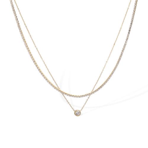 Cubic Zirconia Stainless Steel Jewelry Sets, 304 Stainless Steel, 18K gold plated, Double Layer & different styles for choice & micro pave cubic zirconia & for woman, Sold By PC