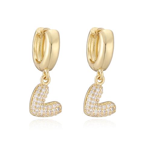 Cúbicos Circonia Pendiente Latón Micro pavimenta, metal, Corazón, 18K chapado en oro, diferentes estilos para la opción & micro arcilla de zirconia cúbica & para mujer, Vendido por Par