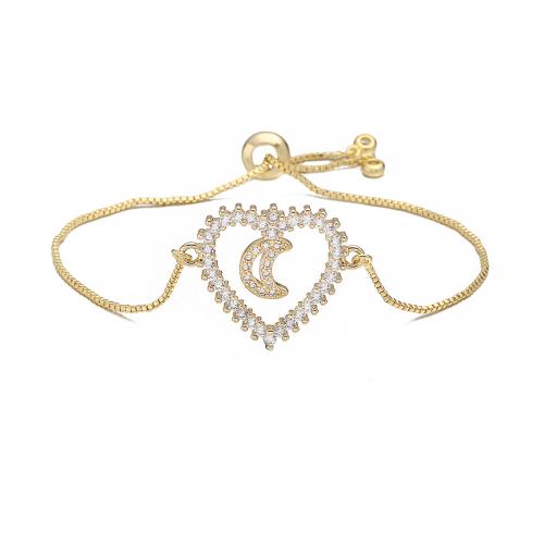 Cubic Zirconia Micro Pave Brass Bracelet, Heart, 18K gold plated, different styles for choice & micro pave cubic zirconia & for woman & hollow, Sold By PC
