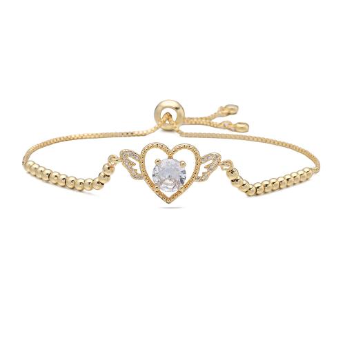 Cubic Zirconia Micro Pave Brass Bracelet, Heart, 18K gold plated, different styles for choice & micro pave cubic zirconia & for woman & hollow, Sold By PC