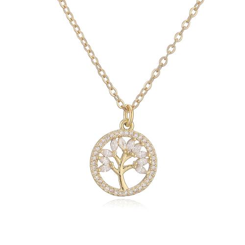 Cubic Zircon Micro Pave Brass Necklace, Tree, real gold plated, different styles for choice & micro pave cubic zirconia & for woman & hollow, Sold By PC