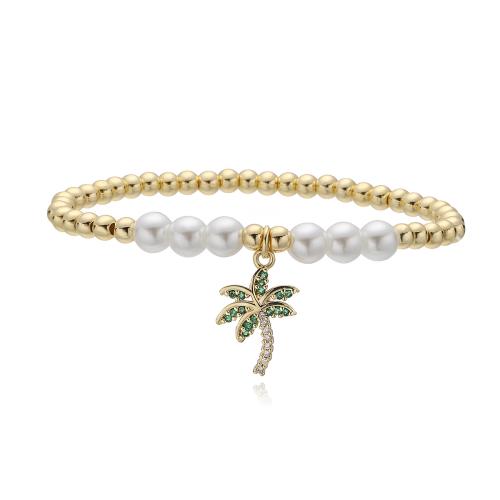 Cubic Zirconia Micro Pave Brass Bracelet, with Plastic Pearl, 18K gold plated, different styles for choice & micro pave cubic zirconia & for woman, Sold By PC