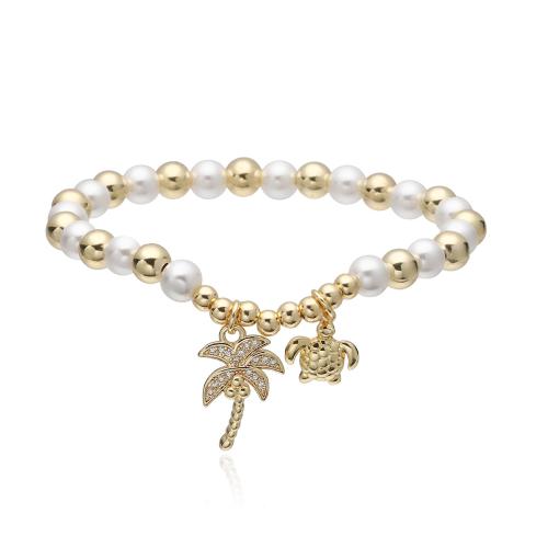 Cubic Zirconia Micro Pave Brass Bracelet, with Plastic Pearl, plated, different styles for choice & micro pave cubic zirconia & for woman, Sold By PC