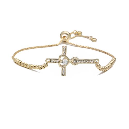 Cubic Zirconia Micro Pave Brass Bracelet, Cross, real gold plated, different styles for choice & micro pave cubic zirconia & for woman, Sold By PC