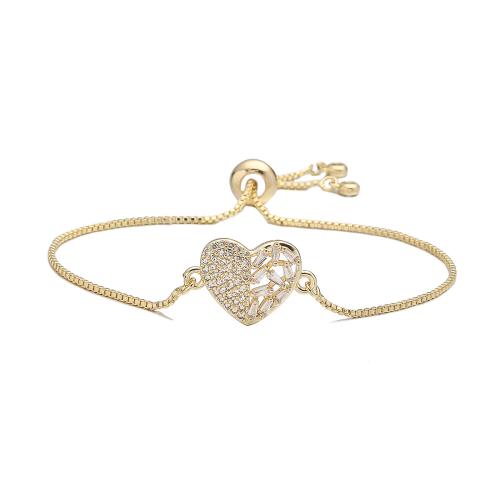 Cubic Zirconia Micro Pave Brass Bracelet, Heart, 18K gold plated, different styles for choice & micro pave cubic zirconia & for woman, Sold By PC