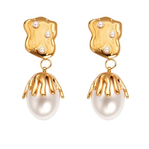 Stainless Steel Drop Earring, 304 Stainless Steel, with Shell Pearl, plated, fashion jewelry & for woman, more colors for choice, Sold By Pair