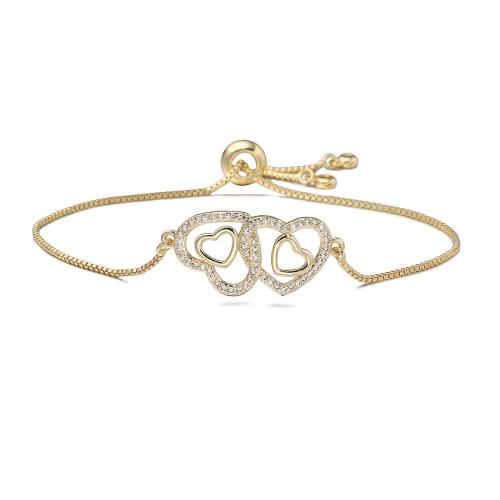Cubic Zirconia Micro Pave Brass Bracelet, Heart, plated, micro pave cubic zirconia & for woman & hollow, golden, Sold By PC