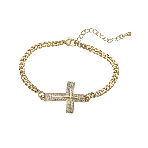 Cubic Zirconia Micro Pave Brass Bracelet, Cross, 18K gold plated, different styles for choice & micro pave cubic zirconia & for woman, Sold By PC