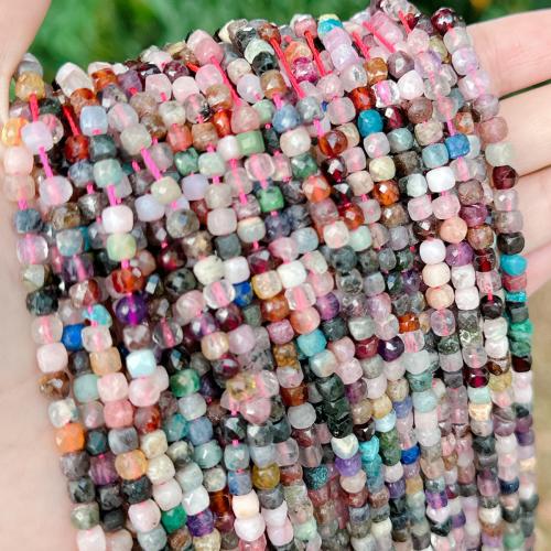 Mixed Gemstone Beads, Multi - gemstone, Square, natural & DIY & faceted, multi-colored, 4x4mm, Approx 96PCs/Strand, Sold By Strand