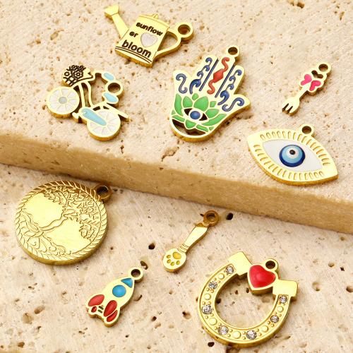 Stainless Steel Pendants, 304 Stainless Steel, gold color plated, DIY & enamel, more colors for choice, 3PCs/Bag, Sold By Bag