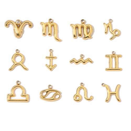 Stainless Steel Constellation Pendant, 304 Stainless Steel, 12 Signs of the Zodiac, gold color plated, DIY, golden, 3PCs/Bag, Sold By Bag