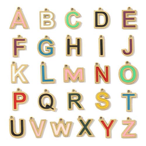 Stainless Steel Letter Pendants, 304 Stainless Steel, Alphabet Letter, gold color plated, DIY & enamel, more colors for choice, 26PCs/Set, Sold By Set