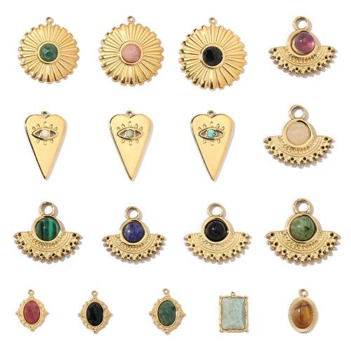 Gemstone Pendants Jewelry, 304 Stainless Steel, with Natural Stone, gold color plated, DIY, more colors for choice, 3PCs/Bag, Sold By Bag