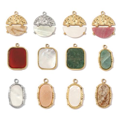 Gemstone Pendants Jewelry, 304 Stainless Steel, with Natural Stone & White Shell, gold color plated, DIY, more colors for choice, 3PCs/Bag, Sold By Bag