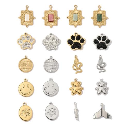 Stainless Steel Pendants, 304 Stainless Steel, with Natural Stone, gold color plated, DIY & with rhinestone, more colors for choice, 3PCs/Bag, Sold By Bag