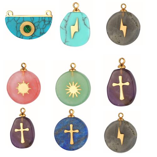 Gemstone Pendants Jewelry, 304 Stainless Steel, with Natural Stone, gold color plated, DIY, more colors for choice, 3PCs/Bag, Sold By Bag
