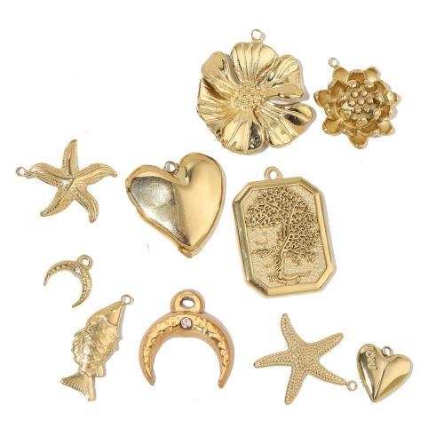Stainless Steel Pendants, 304 Stainless Steel, gold color plated, DIY & with rhinestone, more colors for choice, 3PCs/Bag, Sold By Bag