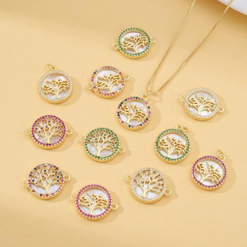 Befestigter Zirkonia Messing Anhänger, mit Weiße Muschel, plattiert, DIY & Micro pave Zirkonia, keine, frei von Nickel, Blei & Kadmium, verkauft von PC