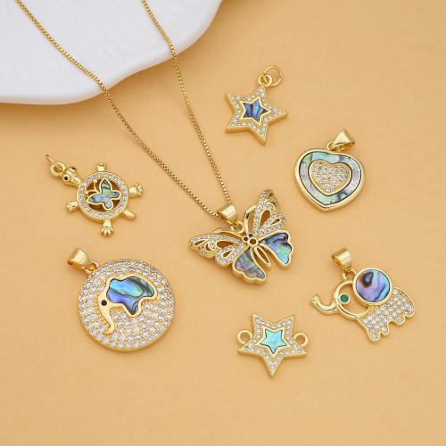 Cubic Zirconia Micro Pave Brass Pendant, with Abalone Shell, plated, DIY & micro pave cubic zirconia, more colors for choice, nickel, lead & cadmium free, Sold By PC