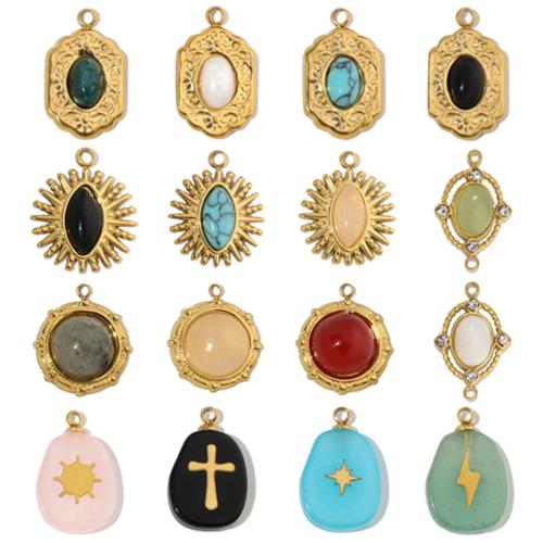 Gemstone Pendants Jewelry, 304 Stainless Steel, with Natural Stone, gold color plated, DIY & with rhinestone, more colors for choice, 3PCs/Bag, Sold By Bag