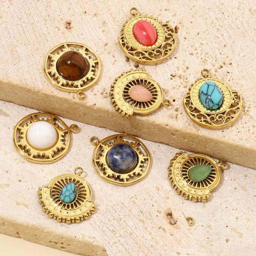 Gemstone Pendants Jewelry, 304 Stainless Steel, with Natural Stone, gold color plated, DIY, more colors for choice, 3PCs/Bag, Sold By Bag