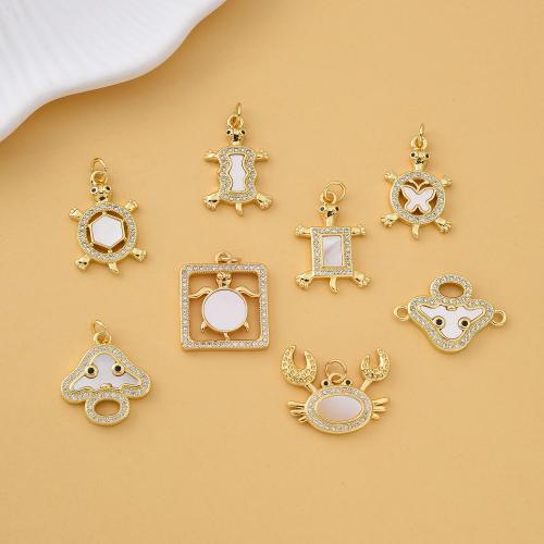 Cubic Zirconia Micro Pave Brass Pendant, with White Shell, plated, DIY & micro pave cubic zirconia, more colors for choice, nickel, lead & cadmium free, Sold By PC