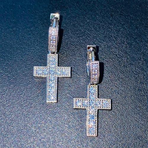 Cubic Zirconia Micro Pave Brass Earring, Cross, plated, fashion jewelry & micro pave cubic zirconia & for woman, Sold By Pair
