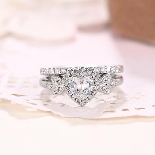 Cubic Zirconia Micro Pave Brass Ring, plated, 2 pieces & different size for choice & micro pave cubic zirconia & for woman, Sold By Set