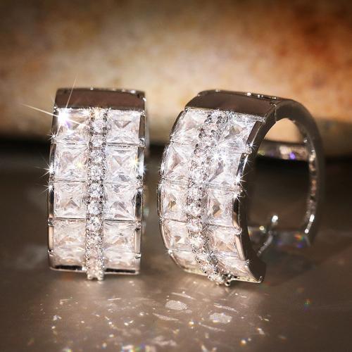 Cubic Zirconia Micro Pave Brass Earring, plated, fashion jewelry & micro pave cubic zirconia & for woman, Sold By Pair