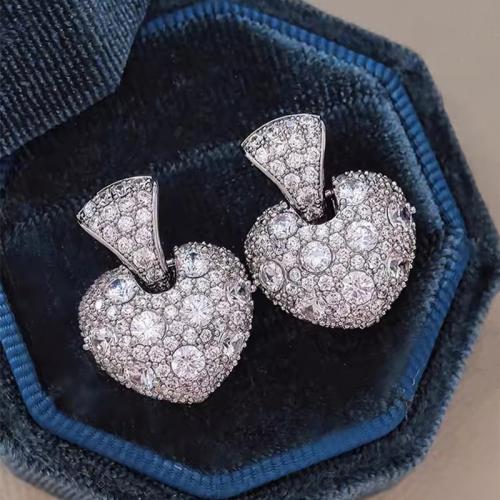 Цирконий Micro Pave латунь Серьги, Латунь, Сердце, Другое покрытие, ювелирные изделия моды & инкрустированное микро кубического циркония & Женский, продается Пара