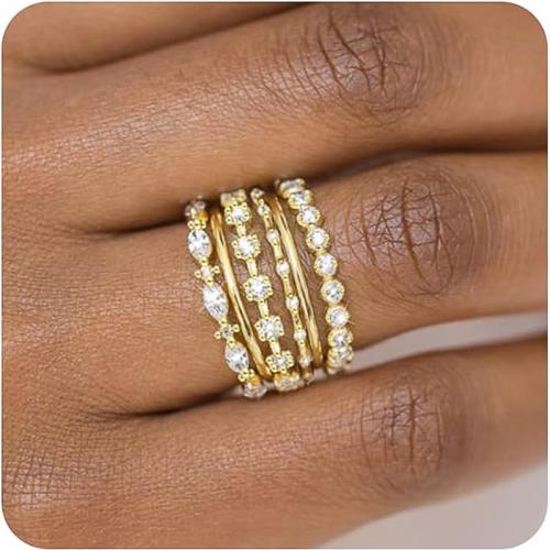 Cubic Zirconia Micro Pave Brass Ring, plated, 6 pieces & different size for choice & micro pave cubic zirconia & for woman, Sold By Set