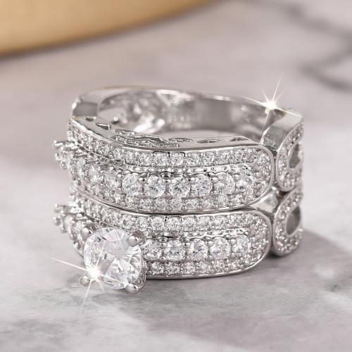 Cubic Zirconia Micro Pave Brass Ring, plated, 2 pieces & different size for choice & micro pave cubic zirconia & for woman, Sold By Set