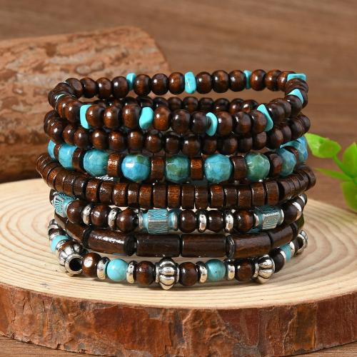 Wrap Bracelet, Wood, with turquoise & Tibetan Style, handmade, 7 pieces & fashion jewelry & Unisex, multi-colored, Sold By Set