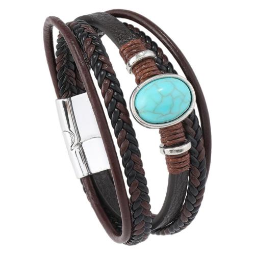 PU Leather Cord Bracelets, Tibetan Style, with turquoise & PU Leather, handmade, fashion jewelry & multilayer & Unisex, more colors for choice, Sold By PC