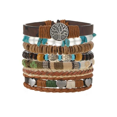 Wrap Armband , Zinklegierung, mit Türkis & PU Leder & Holz, handgemacht, 7 Stück & Modeschmuck & unisex, Inner diameter :5.5-6.5cm., verkauft von setzen