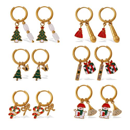 Stainless Steel Drop Earring, 304 Stainless Steel, 18K gold plated, Christmas Design & different styles for choice & for woman & enamel, Sold By Pair