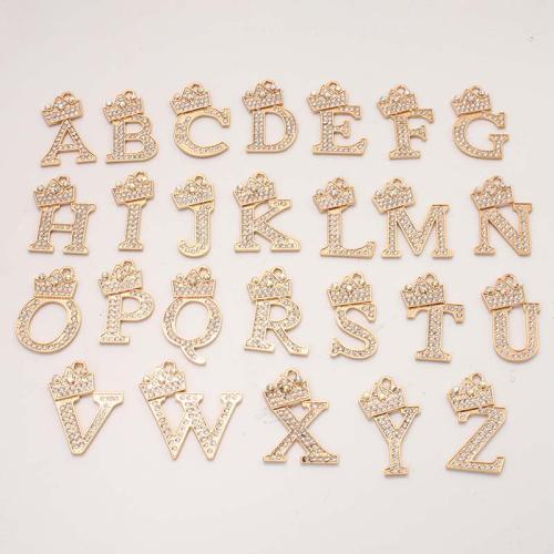 Tibetan Style Alphabet and number Pendants, Alphabet Letter, gold color plated, DIY & with rhinestone, golden, Sold By PC