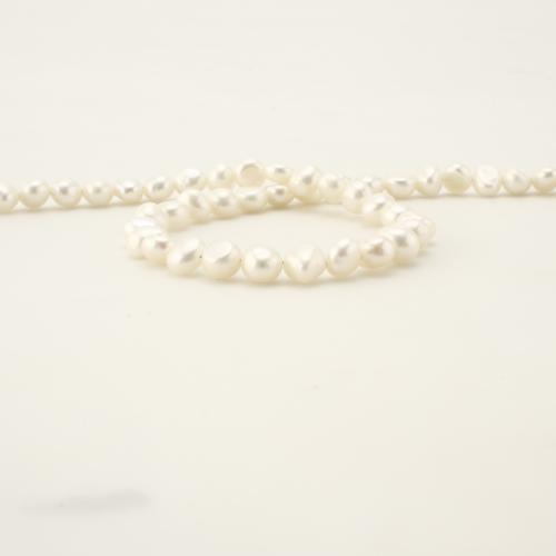 925 Sterling Silver Pearl Necklace, Freshwater Pearl, with 925 Sterling Silver, Flat Round, fashion jewelry, white, 6-7mm, Sold Per 45 cm Strand