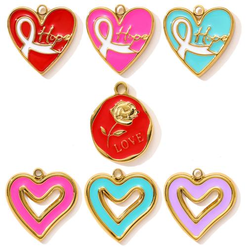 Stainless Steel Heart Pendants, 304 Stainless Steel, gold color plated, DIY & enamel, more colors for choice, 3PCs/Bag, Sold By Bag