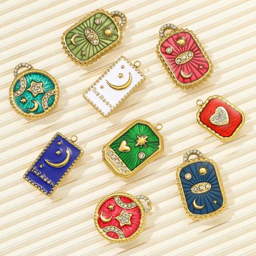 Stainless Steel Pendants, 304 Stainless Steel, gold color plated, DIY & enamel & with rhinestone, more colors for choice, 3PCs/Bag, Sold By Bag