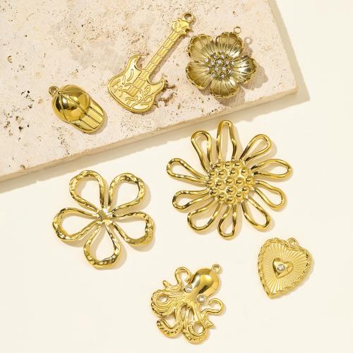 Stainless Steel Pendants, 304 Stainless Steel, gold color plated, DIY & with rhinestone, golden, 3PCs/Bag, Sold By Bag