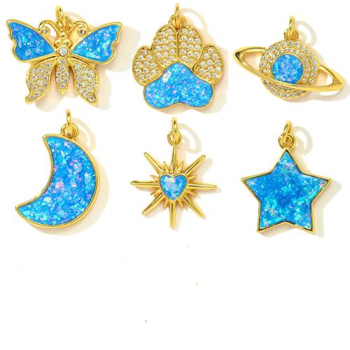 Gemstone Pendants Jewelry, Brass, with Opal, gold color plated, DIY & micro pave cubic zirconia, more colors for choice, nickel, lead & cadmium free, 3PCs/Bag, Sold By Bag