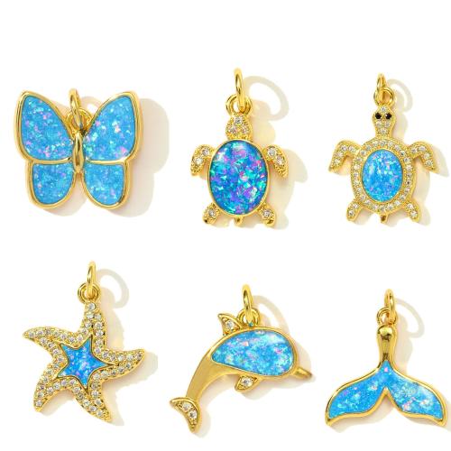Gemstone Pendants Jewelry, Brass, with Opal, gold color plated, DIY & micro pave cubic zirconia, more colors for choice, nickel, lead & cadmium free, 3PCs/Bag, Sold By Bag